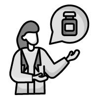 Icon einer Frau im Ärztemantel, d.h. von Aerztinnen entwickelt