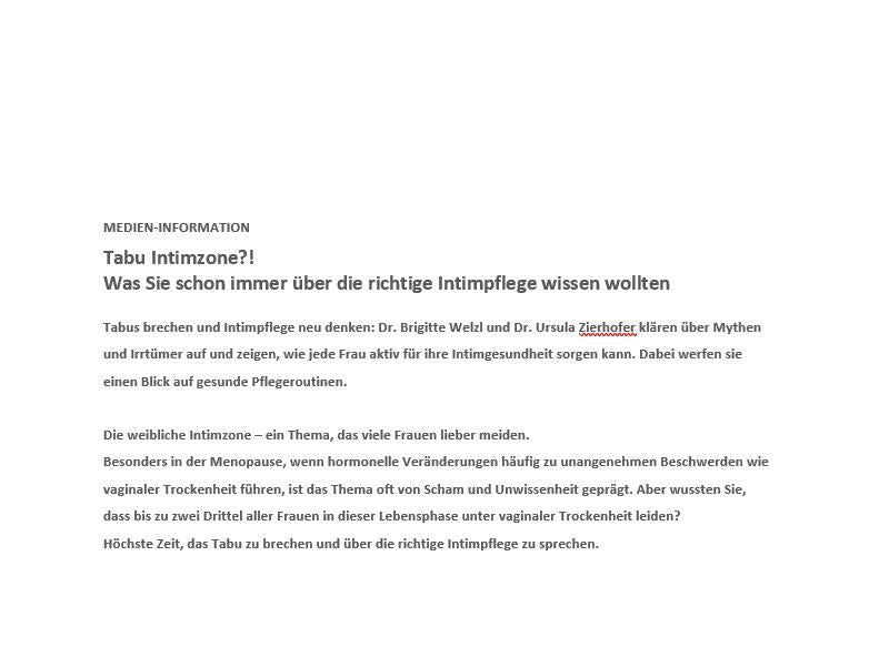 Medieninformation zu Tabu Intimzone